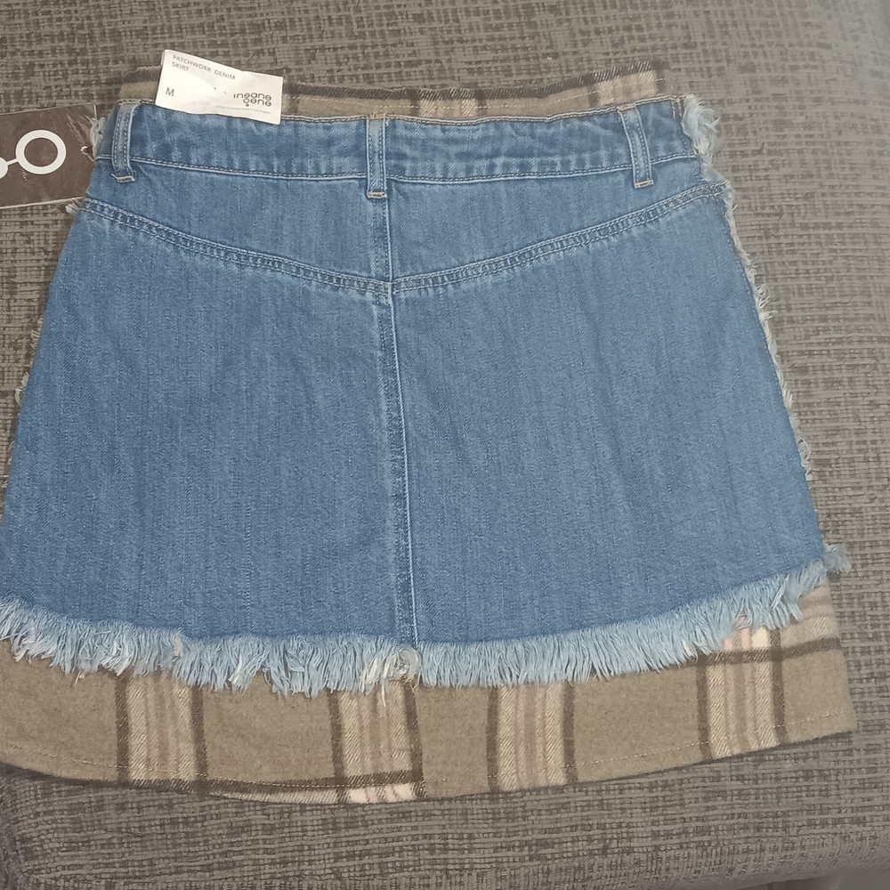 Denim and Plaid Fringe Skirt - Picture 10 of 11